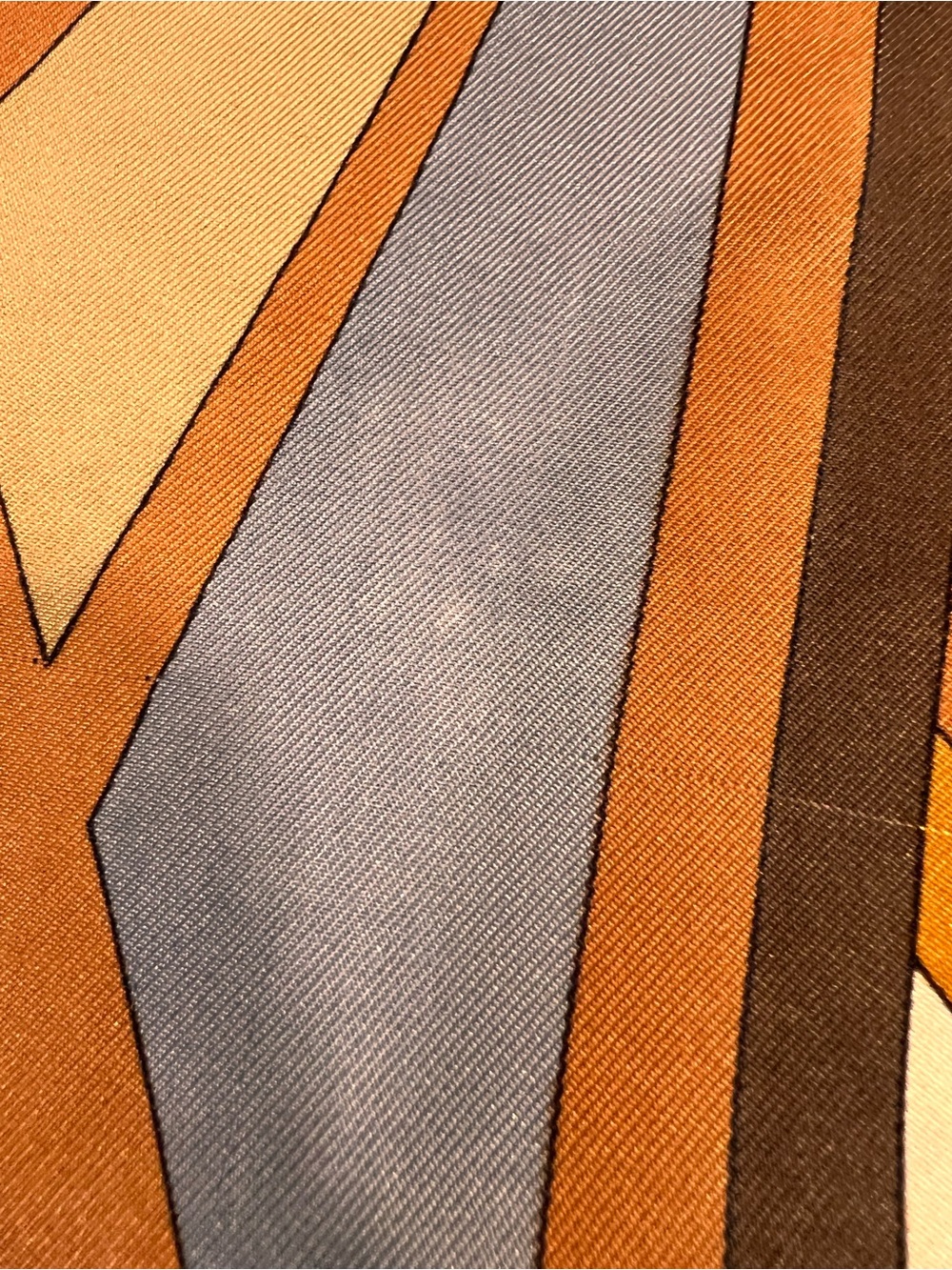 Vintage Pucci Silk Abstract Geometric Scarf in Orange, Brown and Gray - Picture 5 of 5